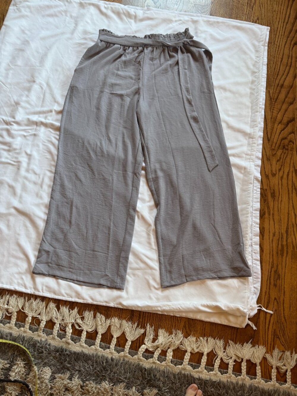 Feiersi Gray Wide Leg Tie Waist Pants Size XL